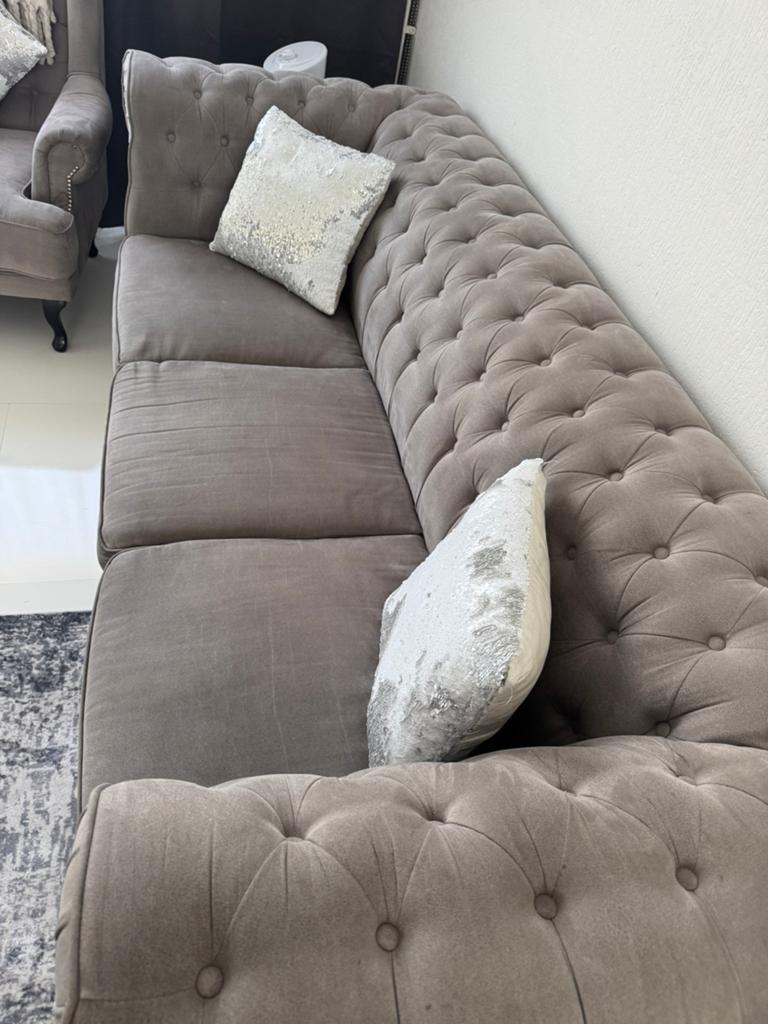 Chesterfield set – 2 banken + 2 fauteuils – lichtgrijs, Ophalen, Minder dan 75 cm, Chesterfield, Zo goed als nieuw