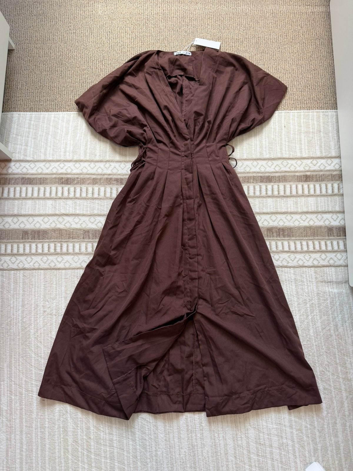 Bruine linnen-look met V-hals – Kimono mouw – Maat M, Maat 38/40 (M), Bruin, Nieuw, Ophalen of Verzenden
