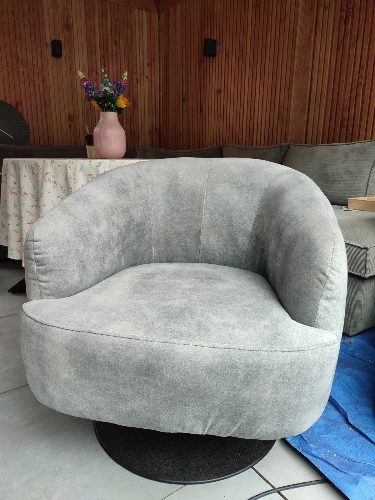 Tower Living Draaifauteuil Barga Grijs Velvet, Huis en Inrichting, Fauteuils, Ophalen, Gebruikt, 75 tot 100 cm, 75 tot 100 cm