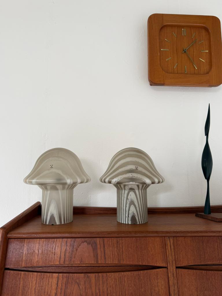 2x vintage zebra mushroom tafellamp, Peill & Putzler ‘80, Huis en Inrichting, Ophalen of Verzenden, Zo goed als nieuw, Glas