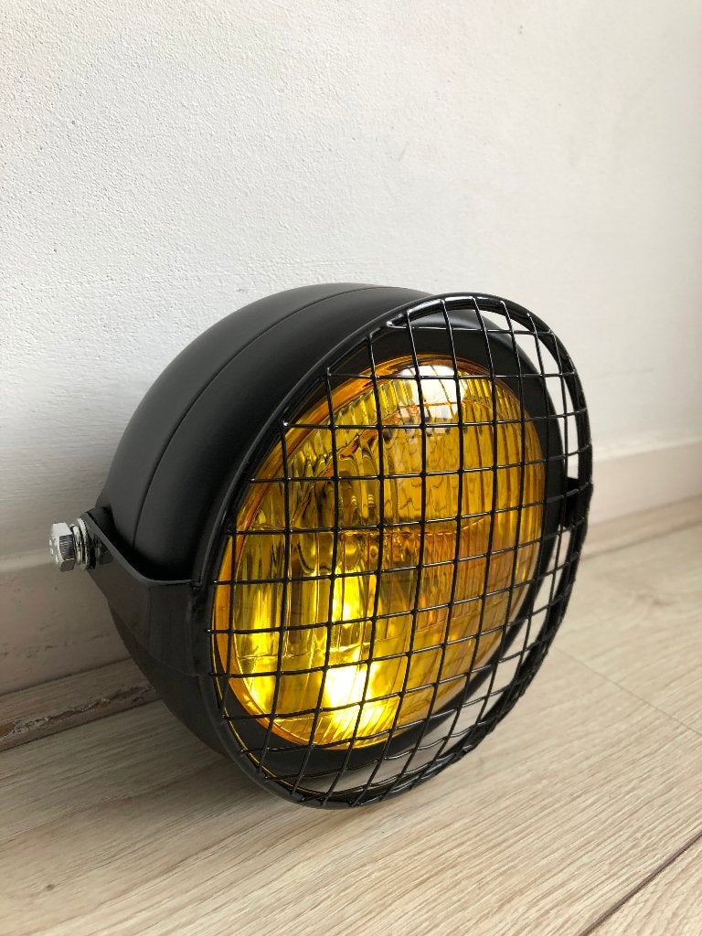 Koplamp geel zwart caferacer bobber scrambler + rooster, Ophalen