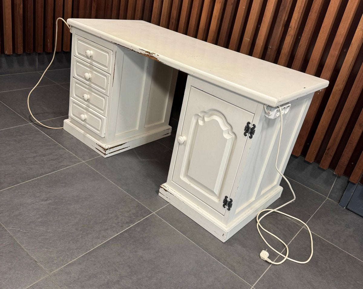 Vintage Wit Bureau met Lades en Kastje, Huis en Inrichting, Bureaus, Ophalen, Overige typen, Gebruikt, Vintage