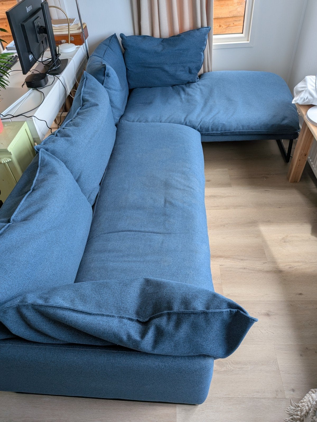 Nette hoekbank met chaise longue en verenvulling, Ophalen, 250 tot 300 cm, Gebruikt, Hoekbank