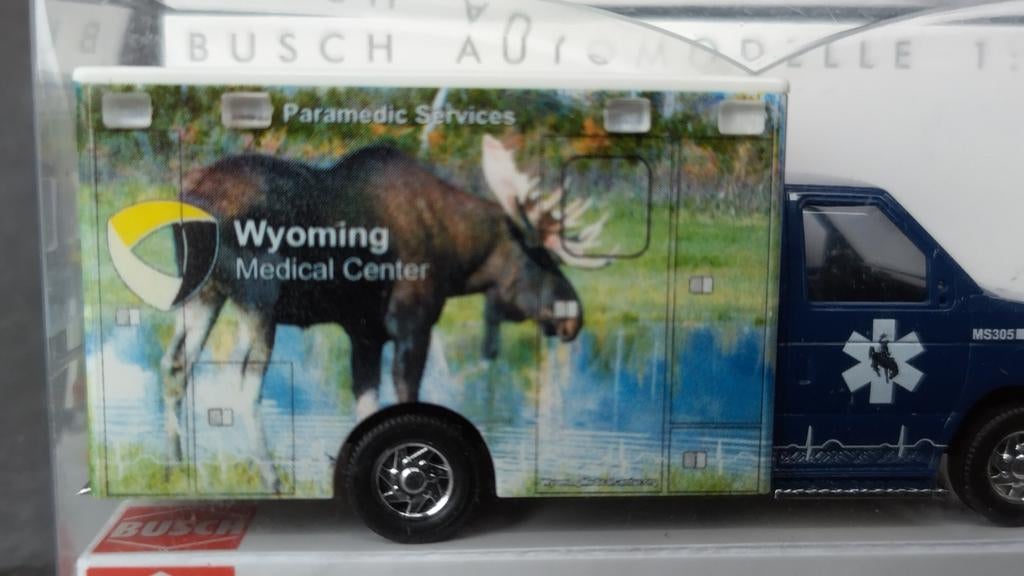 Ford E350 Ambulance Wyoming Moose 1:87 Busch Pol, Overige merken, Auto, Verzenden, Busch Gmbh Co
