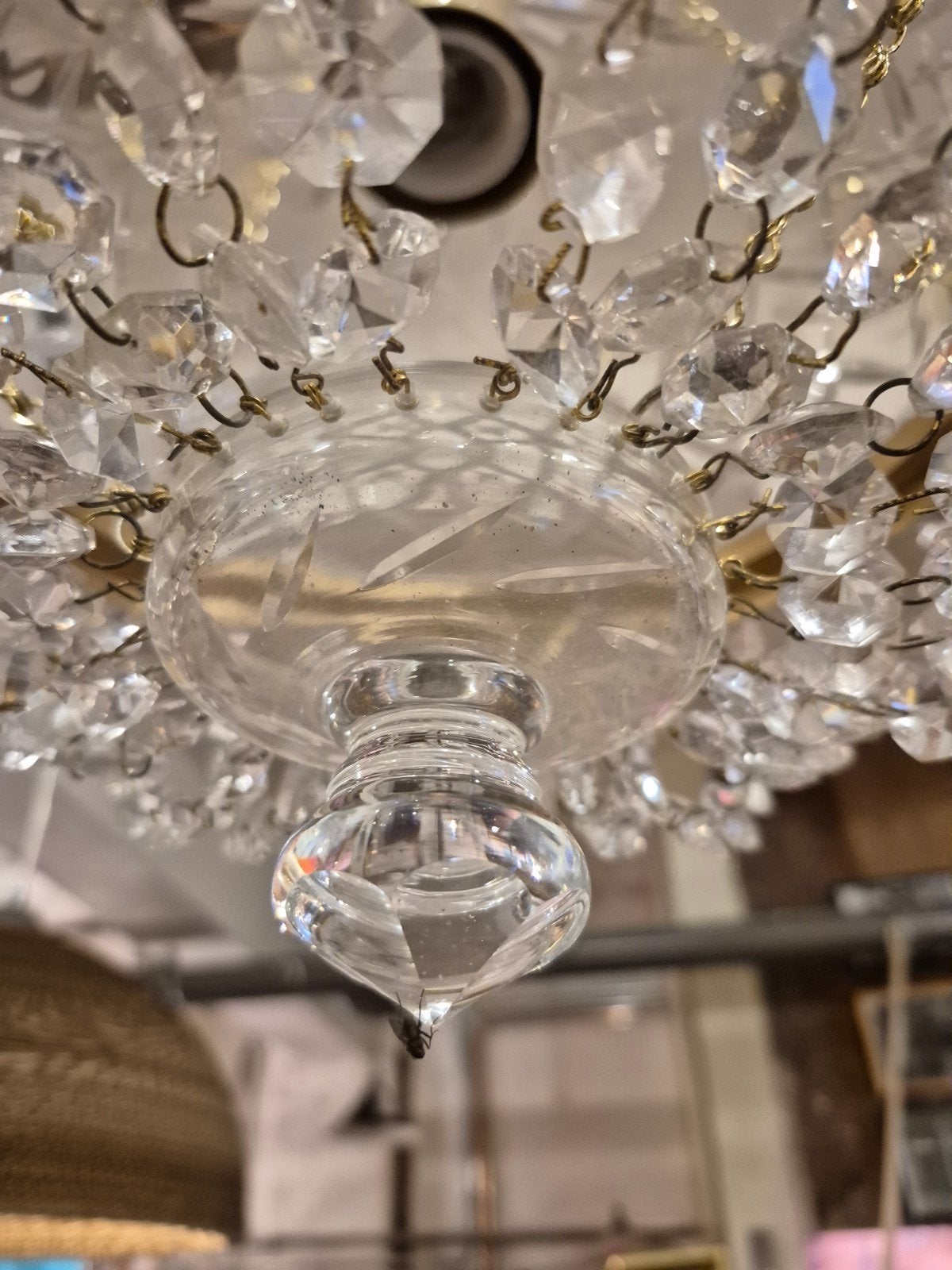 Prachtige kristallen hanglamp met messing details, Ophalen of Verzenden