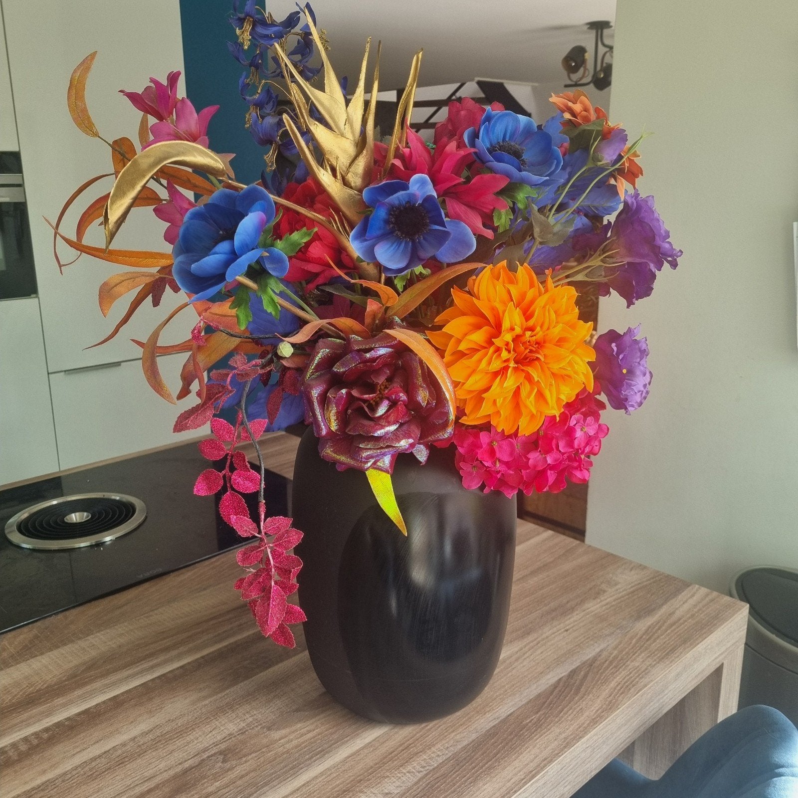 Prachtig boeket zijden bloemen Midnight maat L, Ophalen, Binnen, Textiel, Zo goed als nieuw