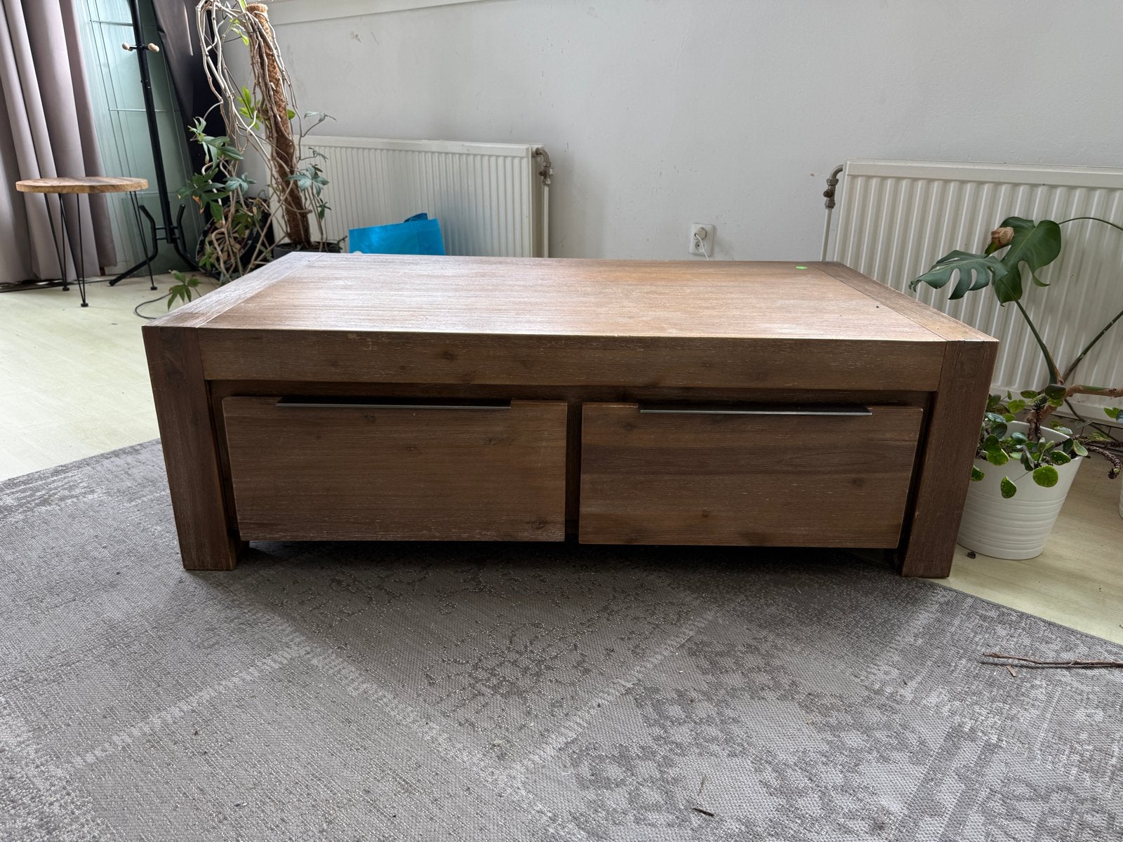Salontafel met lades - Teakhout, Ophalen, Gebruikt, 100 tot 150 cm, Teakhout