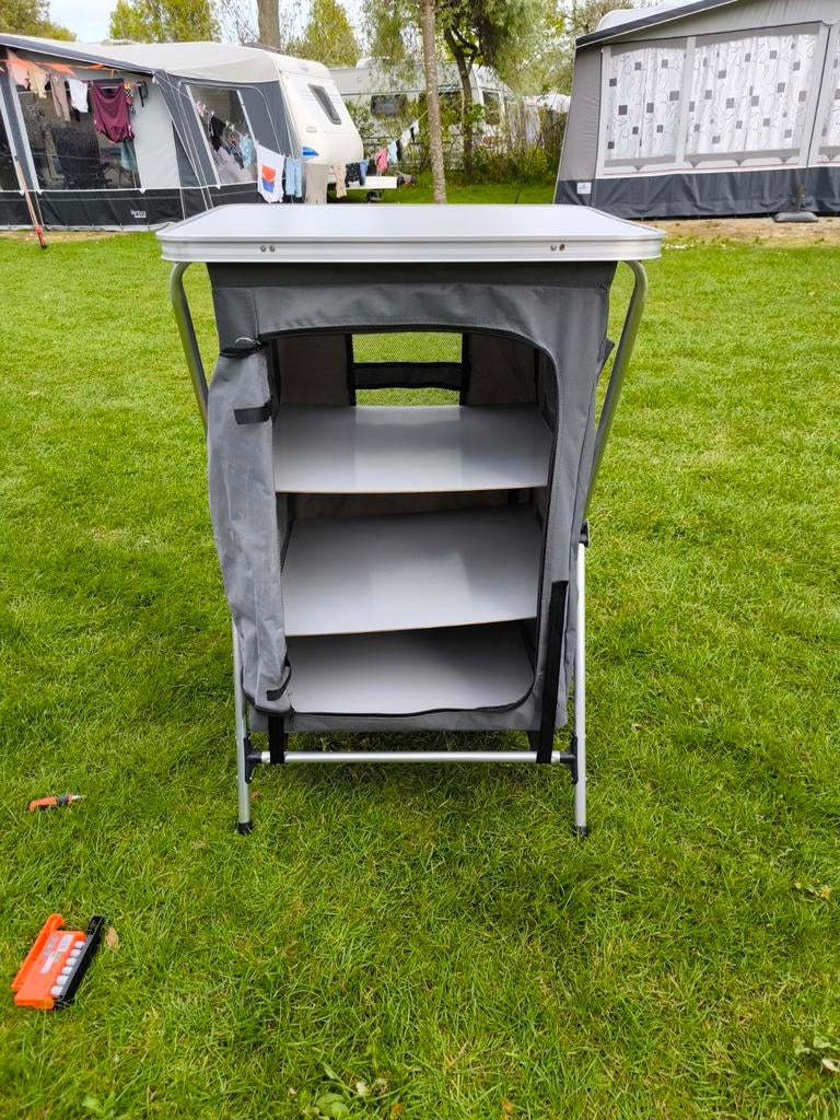 Handige Campingkast met Werkblad - Grijs, Ophalen of Verzenden, Gebruikt