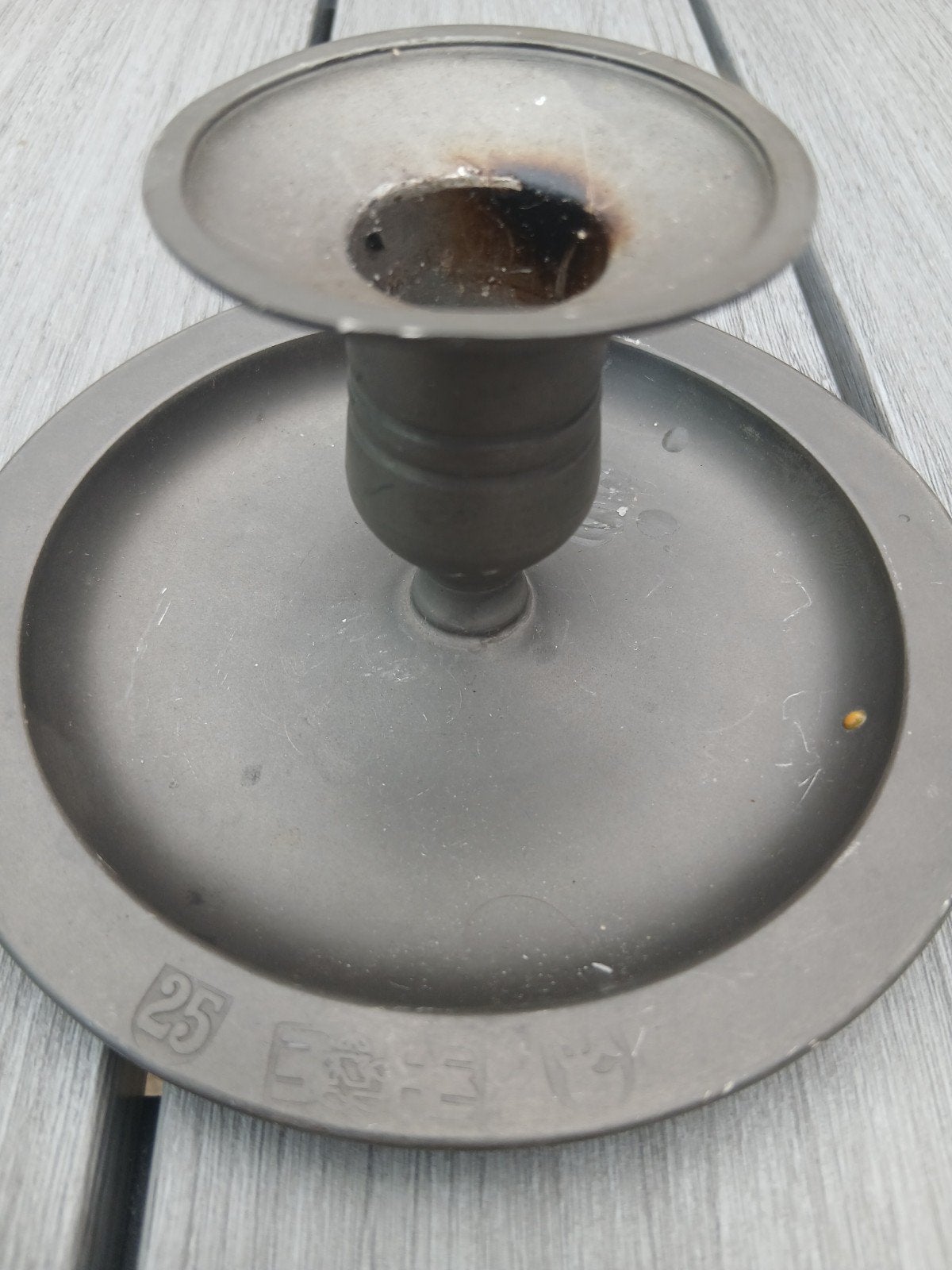Antieke tinnen kandelaar met handvat, Ophalen of Verzenden