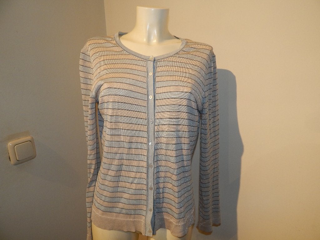 Marccain fijn gebreid vest gestreept glinster stof N5/42, Maat 42/44 (L), Zo goed als nieuw, Marccain, Verzenden
