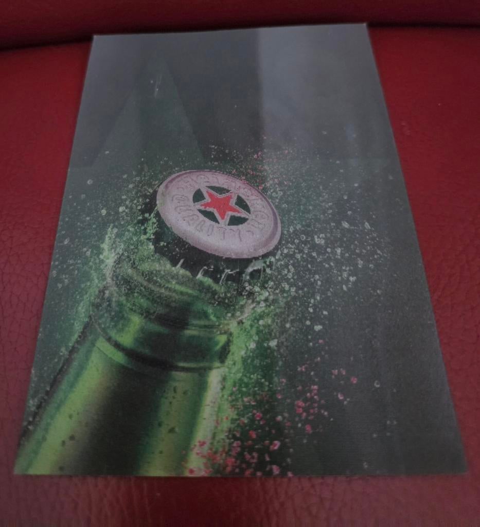 Heineken bewegende kaart met dop, Verzamelen, Biermerken, Ophalen of Verzenden, Heineken