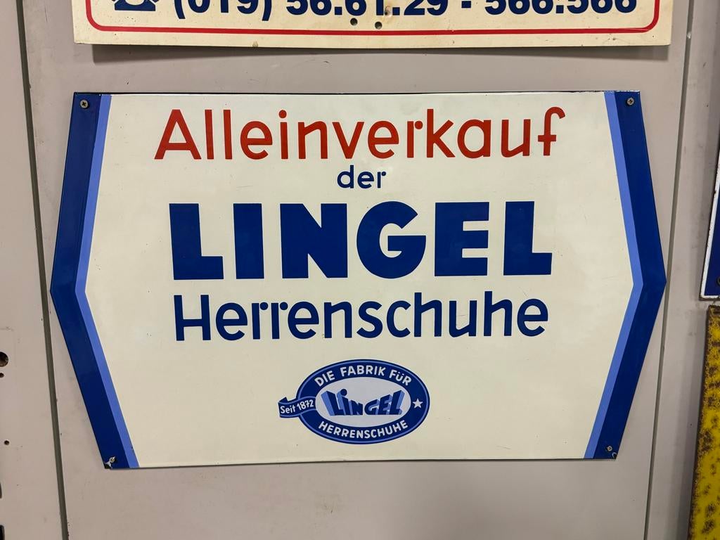 Vintage Lingel Herrenschoenen Reclamebord Emaille, Antiek en Kunst, Ophalen