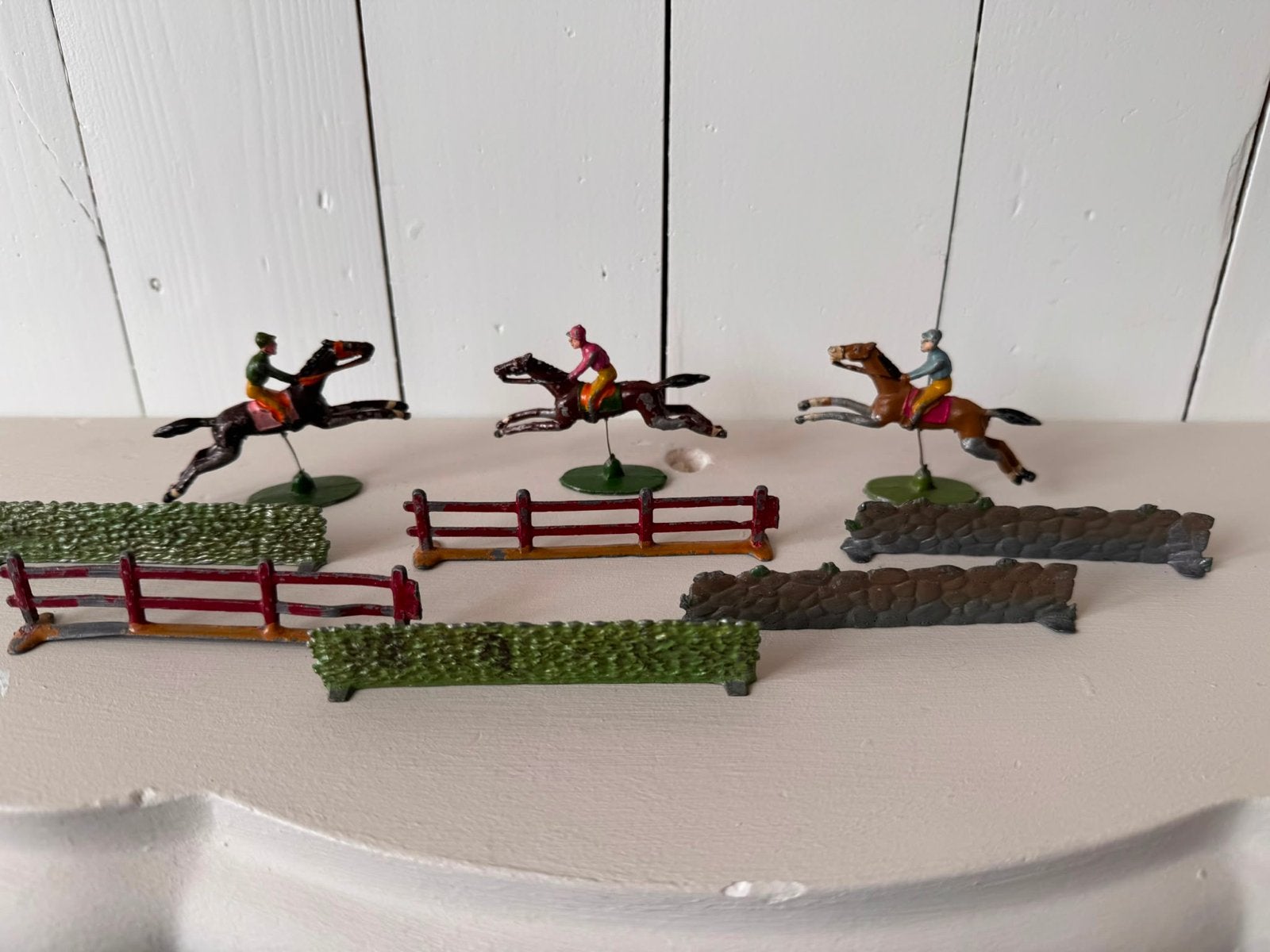Vintage Loden Speelgoed Paarden en Hekken Set, Ophalen of Verzenden, Gebruikt