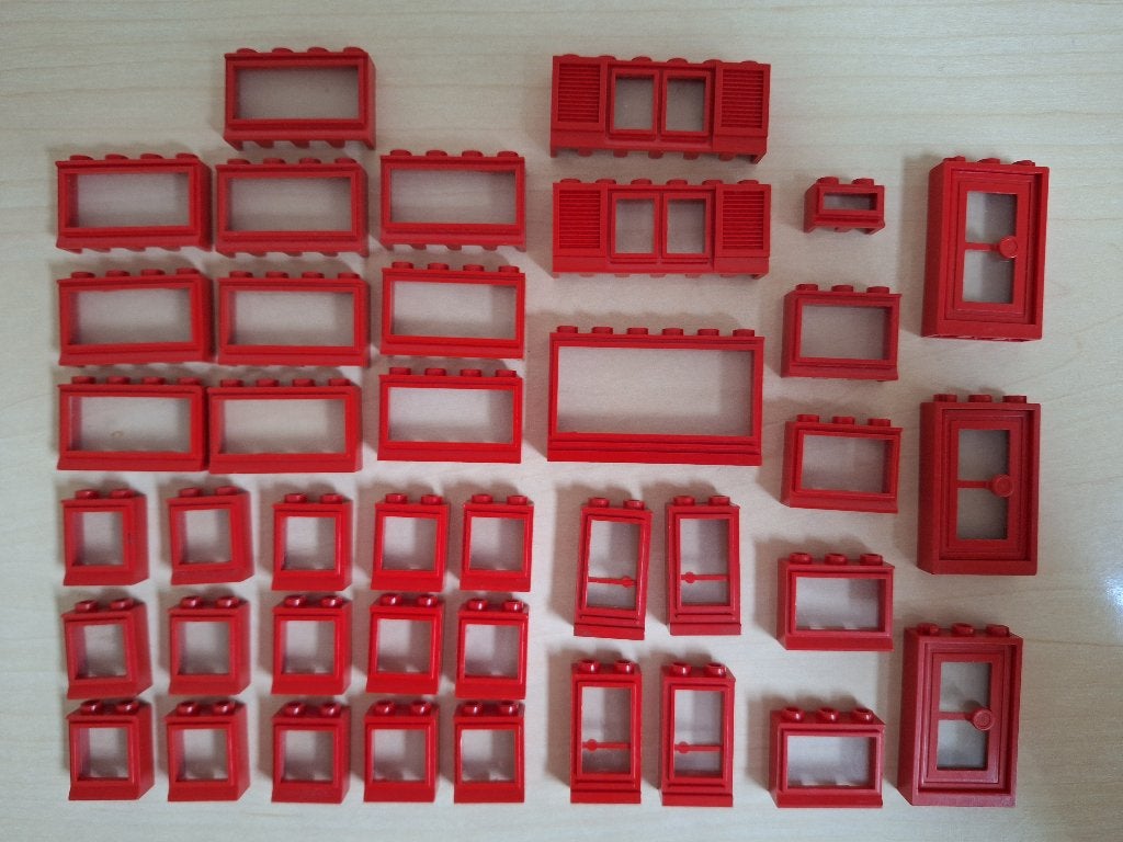 * Lego : Partij met veel vintage rode ramen en deuren *set A, Gebruikt, Overige thema's, Lego, Ophalen of Verzenden