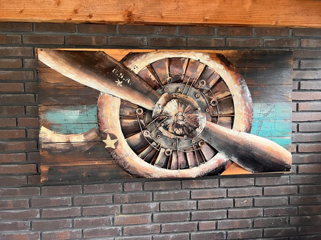 Metalen Schilderij 3D Vliegtuig-Propeller, Ophalen, 50 tot 75 cm, 125 cm of meer, Zo goed als nieuw