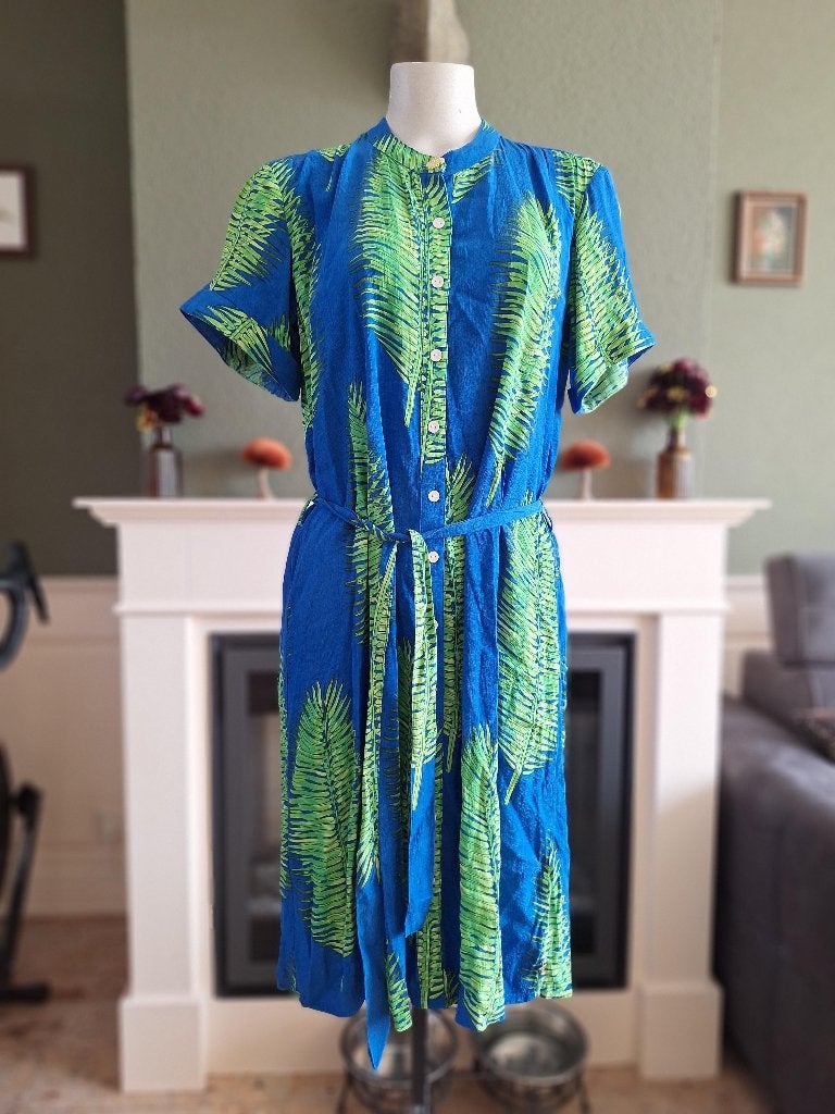 Fabienne Chapot blauw met groen jurk 40, Maat 38/40 (M), Gedragen, Verzenden, Blauw