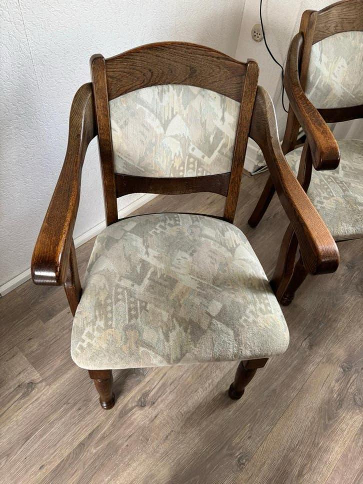 Set van 4 Hardhouten Stoelen met Armleuningen, Huis en Inrichting, Stoelen, Ophalen, Gebruikt, Bruin, Vier
