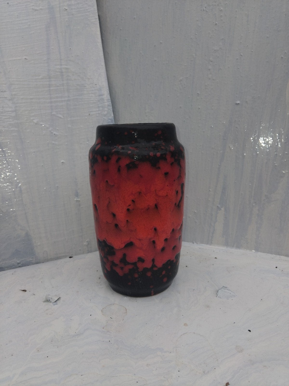 Vintage West Germany Keramiek Vaas Rood Zwart Fat Lava 15 cm, Ophalen of Verzenden