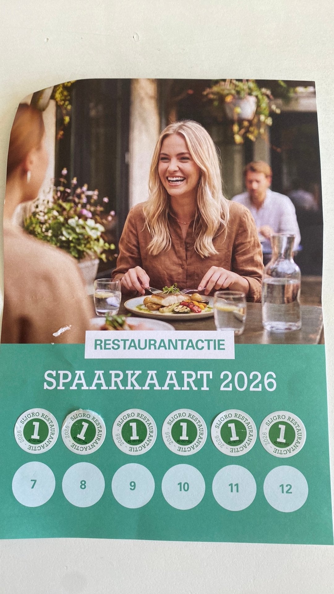 Sligro restaurantactie - 6 zegels, Ophalen of Verzenden, Zegels, Bonnen of Punten