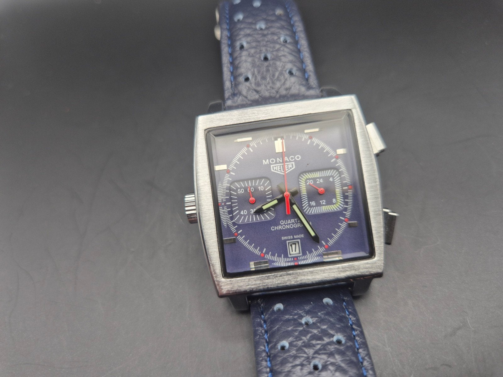 Heuer Monaco Quartz gereserveerd voor j Mil, Leer, Staal, Polshorloge, Nieuw
