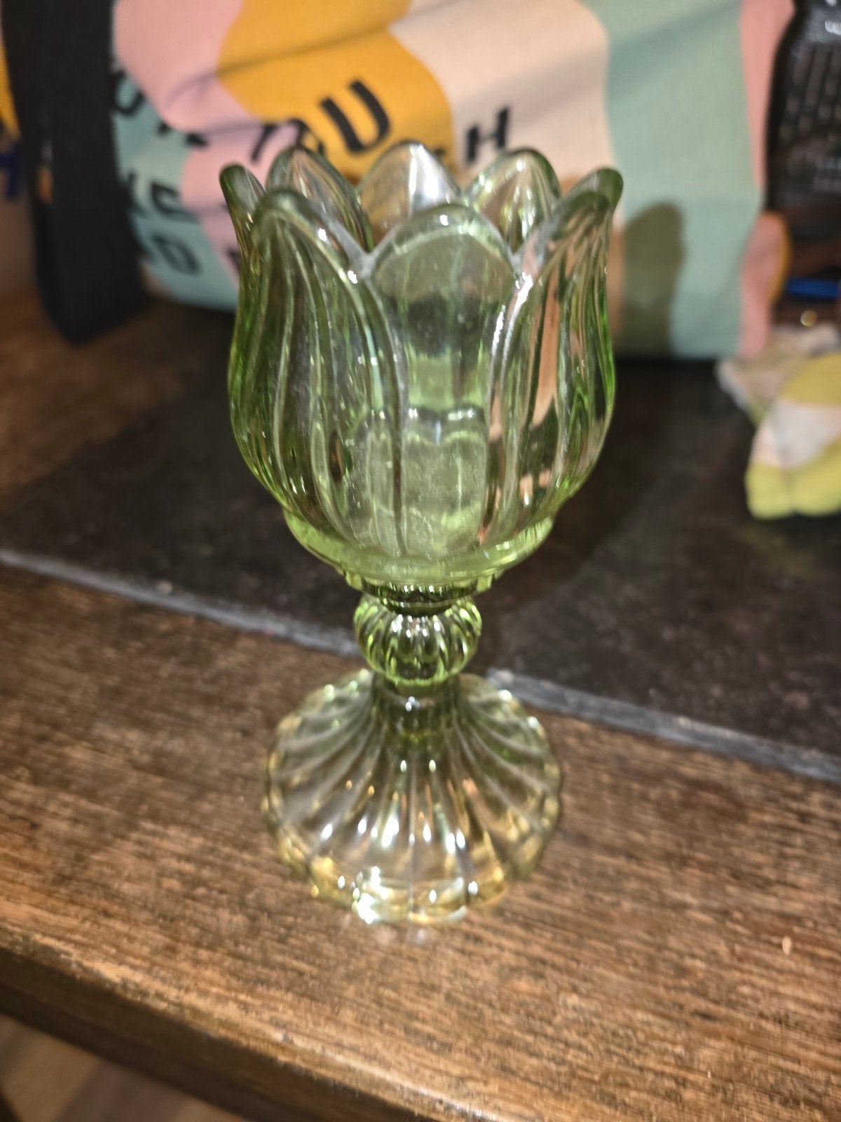 Vintage Groen Glazen Tulp Theelichthouder, Antiek en Kunst, Ophalen of Verzenden