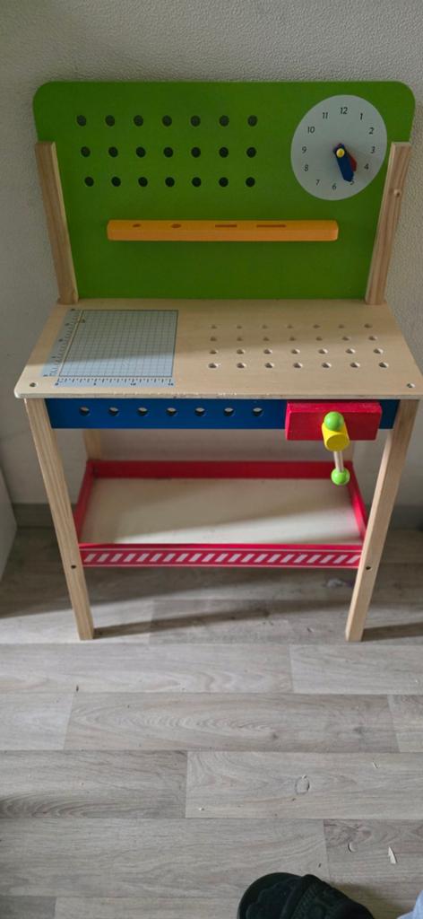 Houten kinderwerkbank met gereedschap en klok, Ophalen, Gebruikt, Jongen of Meisje