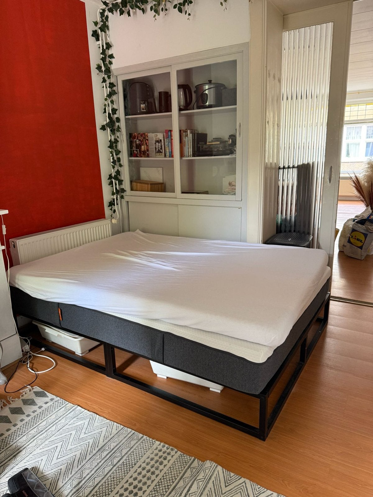 Emma frame + lattenbodem en matras + topper zgan 140 x 200, Ophalen, Zwart, Tweepersoons, 140 cm
