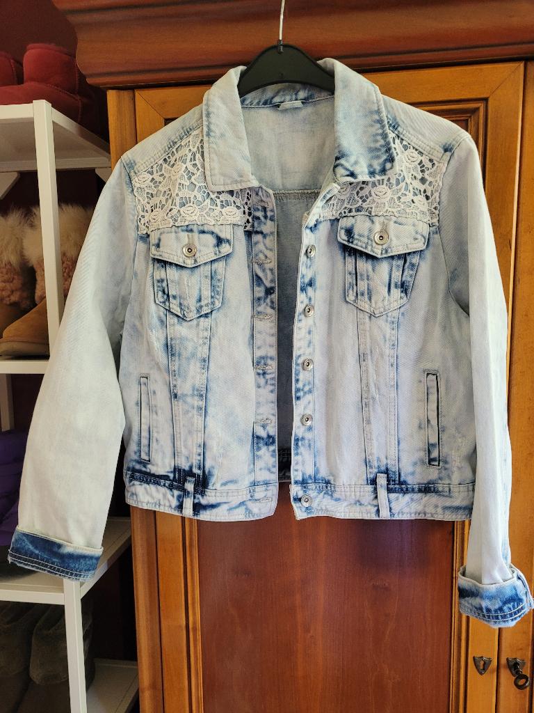 Leuk denim spijkerjack, met kant, XL, ZGAN, Ophalen of Verzenden, Zo goed als nieuw, Maat 42/44 (L), Blauw