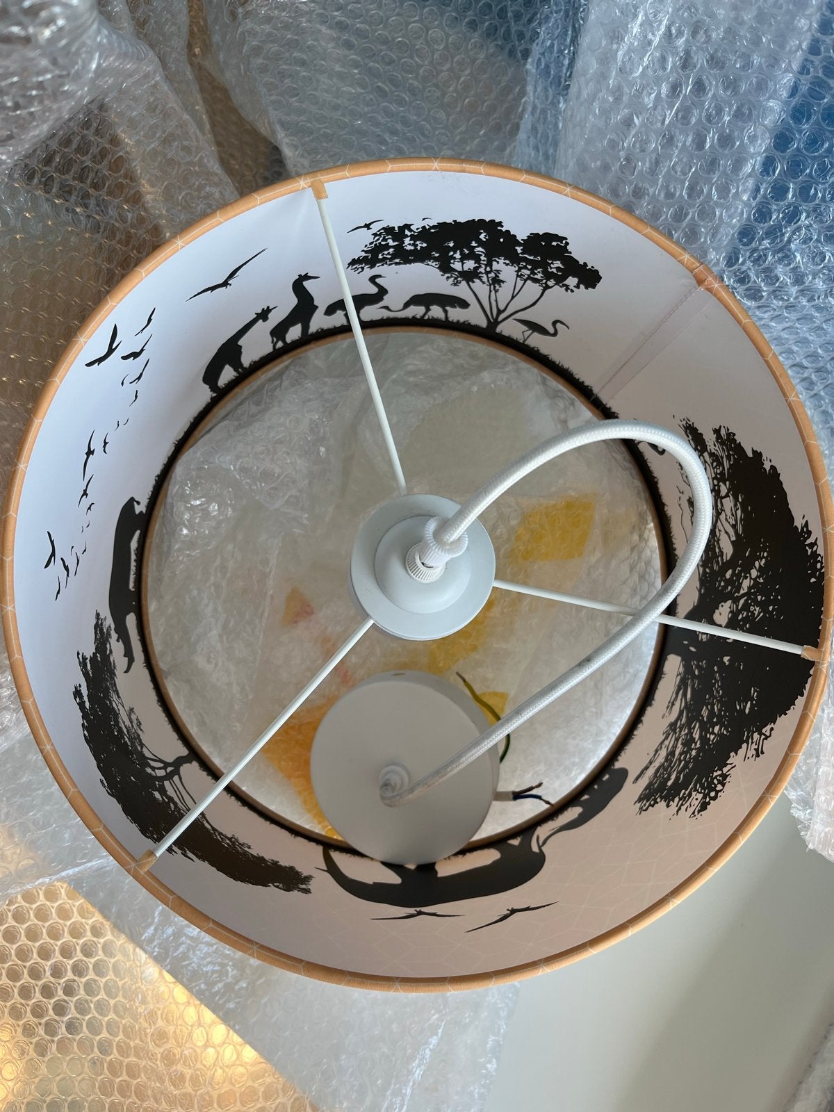 Kinderlampenkap met Safari Dieren - Oranje/Wit, Ophalen, Zo goed als nieuw, Wit, Rond