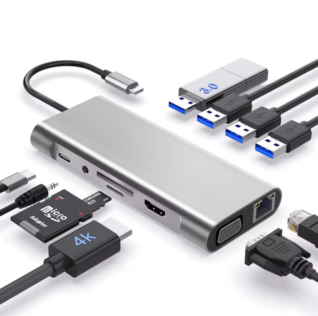 11-in-1 USB-C Hub Multiport Adapter Docking Station 4K HDMI, Ophalen of Verzenden, Zo goed als nieuw, Laptop
