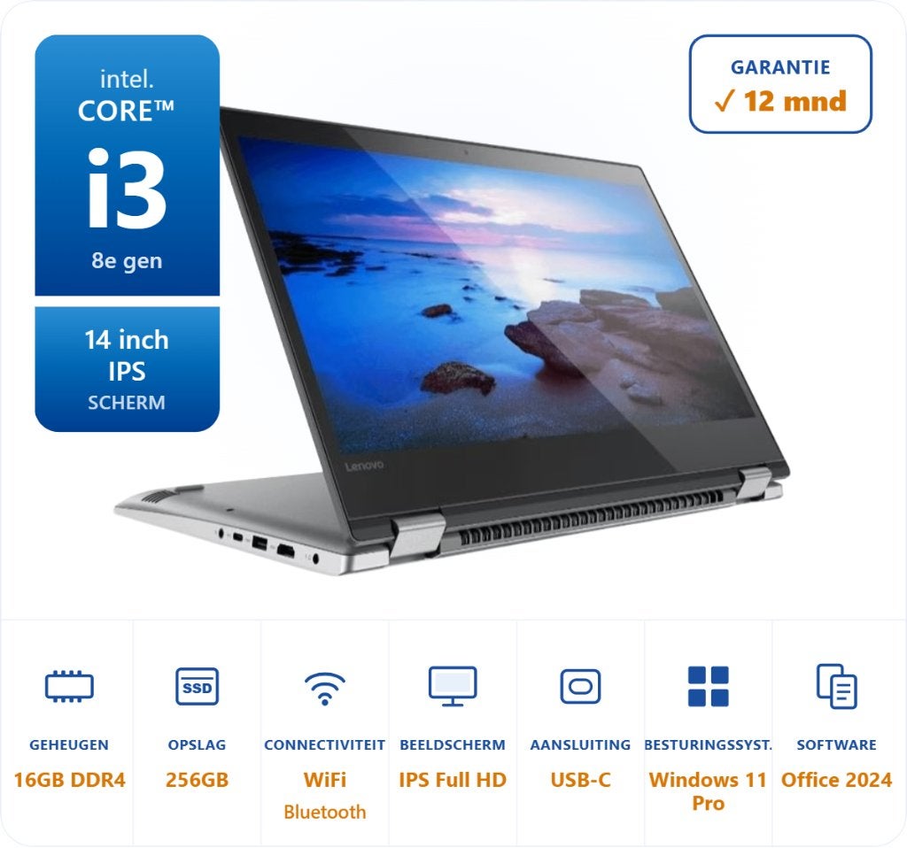 14 inch Lenovo Yoga i3-8130U 3.4GHz 16GB DDR4 256GB SSD, 256 GB, Qwerty, ., Refurbished