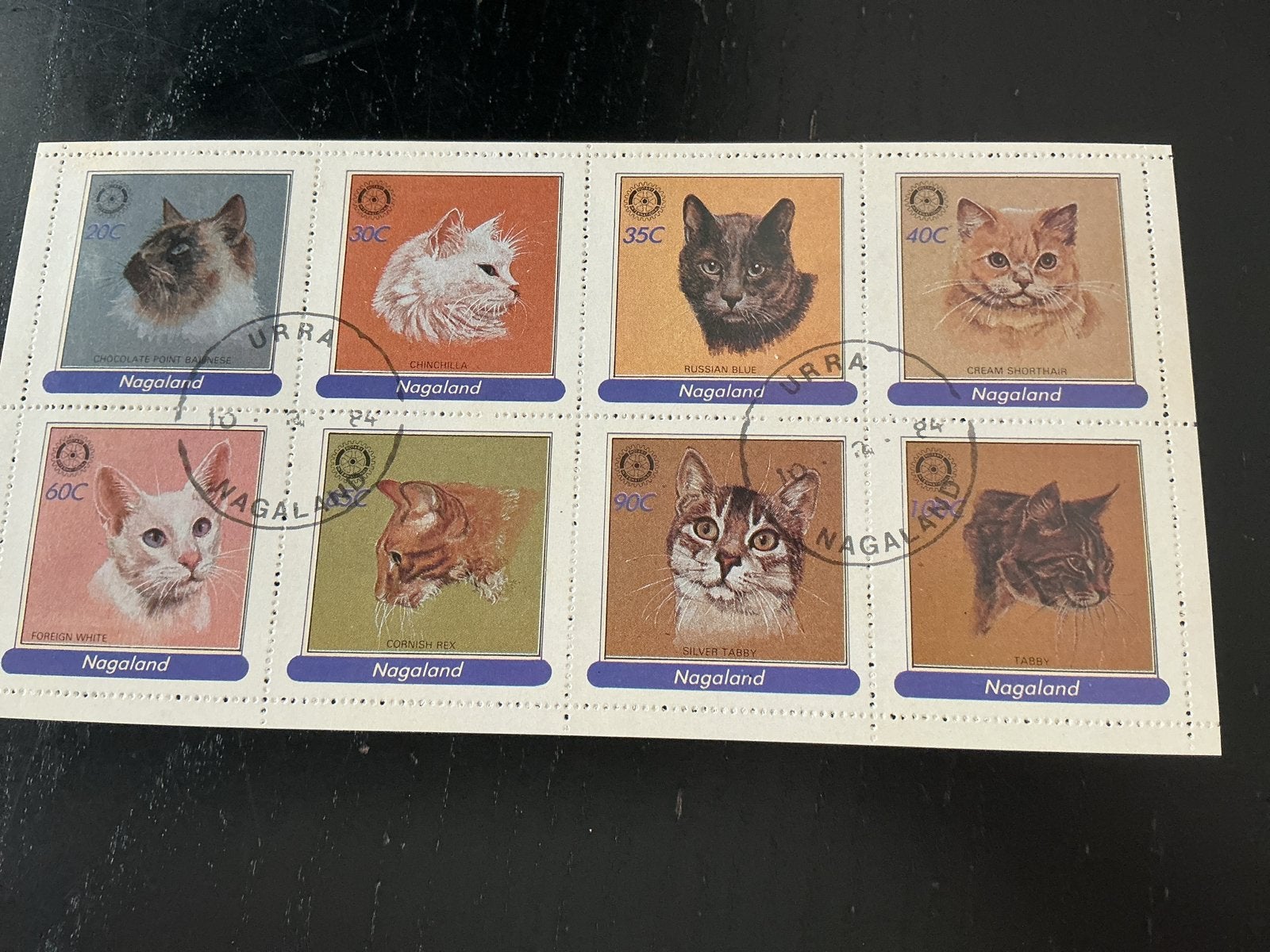 Nagalad postzegels met kattenrassen, gestempeld, Ophalen of Verzenden, Gestempeld