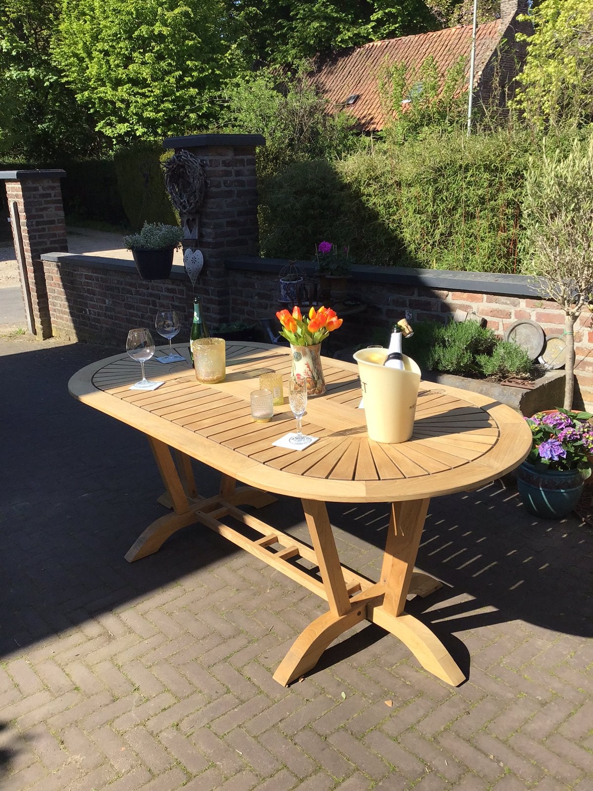 Aparte  OvaleTeakhouten Tuintafel van Hattersley 200x100 cm, Tuin en Terras, Tuintafels, Ophalen, Zo goed als nieuw, Teakhout