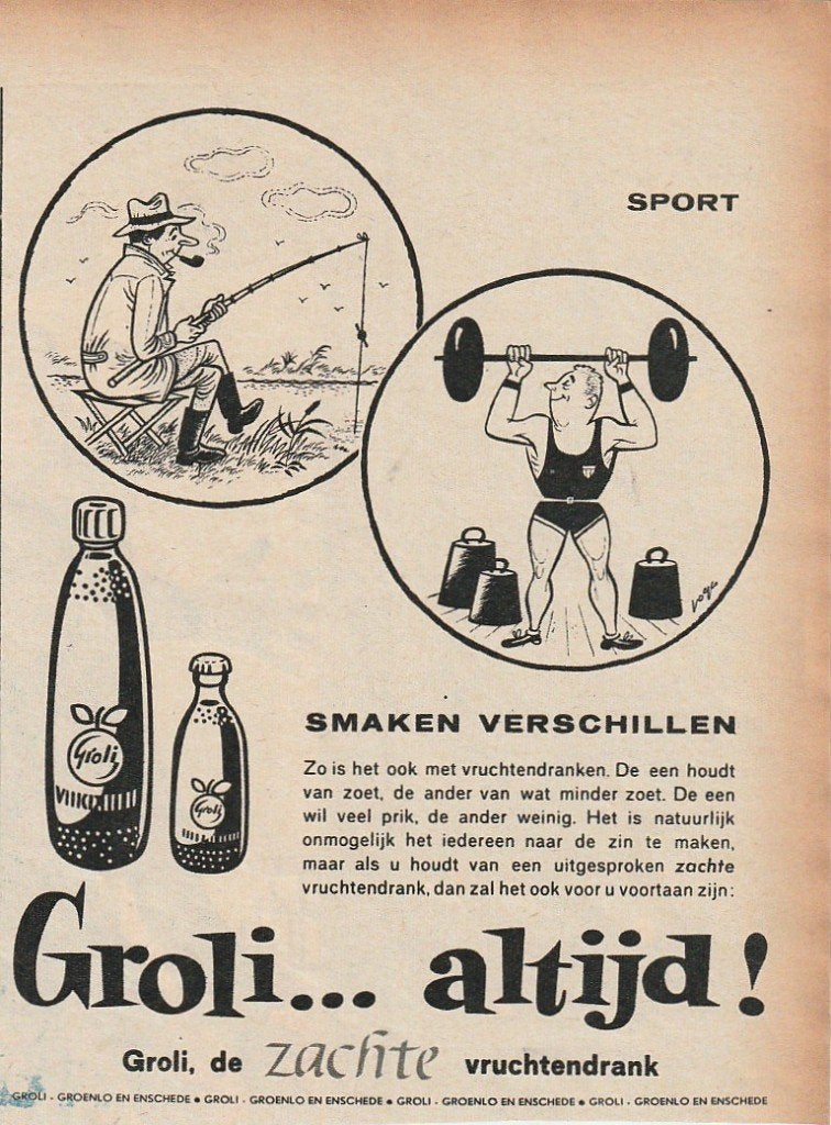 retro reclame 1960 Groli frisdrank voor gewichtheffers, Verzamelen, Verzenden, Overige typen