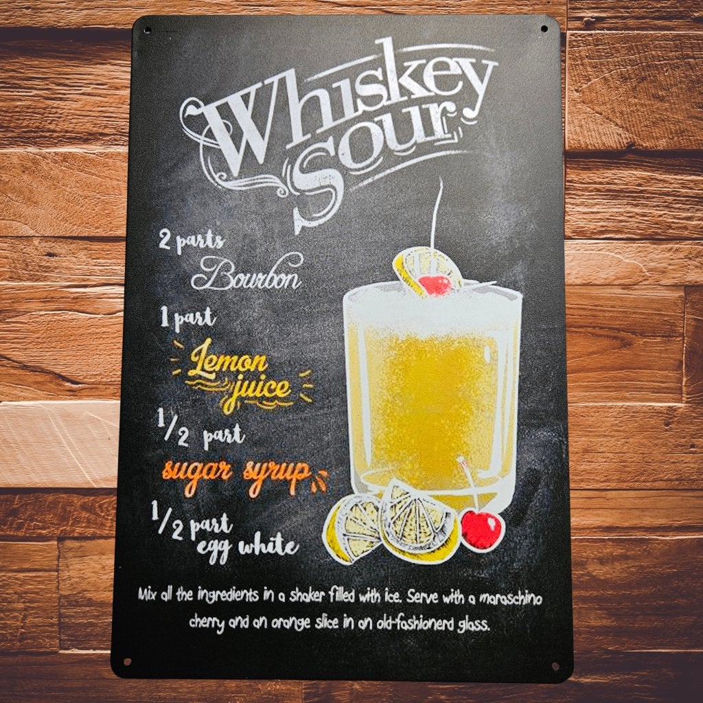 Metalen Wandbord Whiskey Sour Cocktail Recept