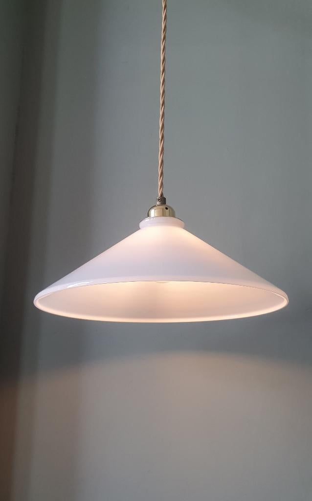 Vintage hanglamp -  opaline glas -bankierslamp, Huis en Inrichting, Lampen | Hanglampen, Antiek, Art Deco, Vintage, Franse lamp, retro