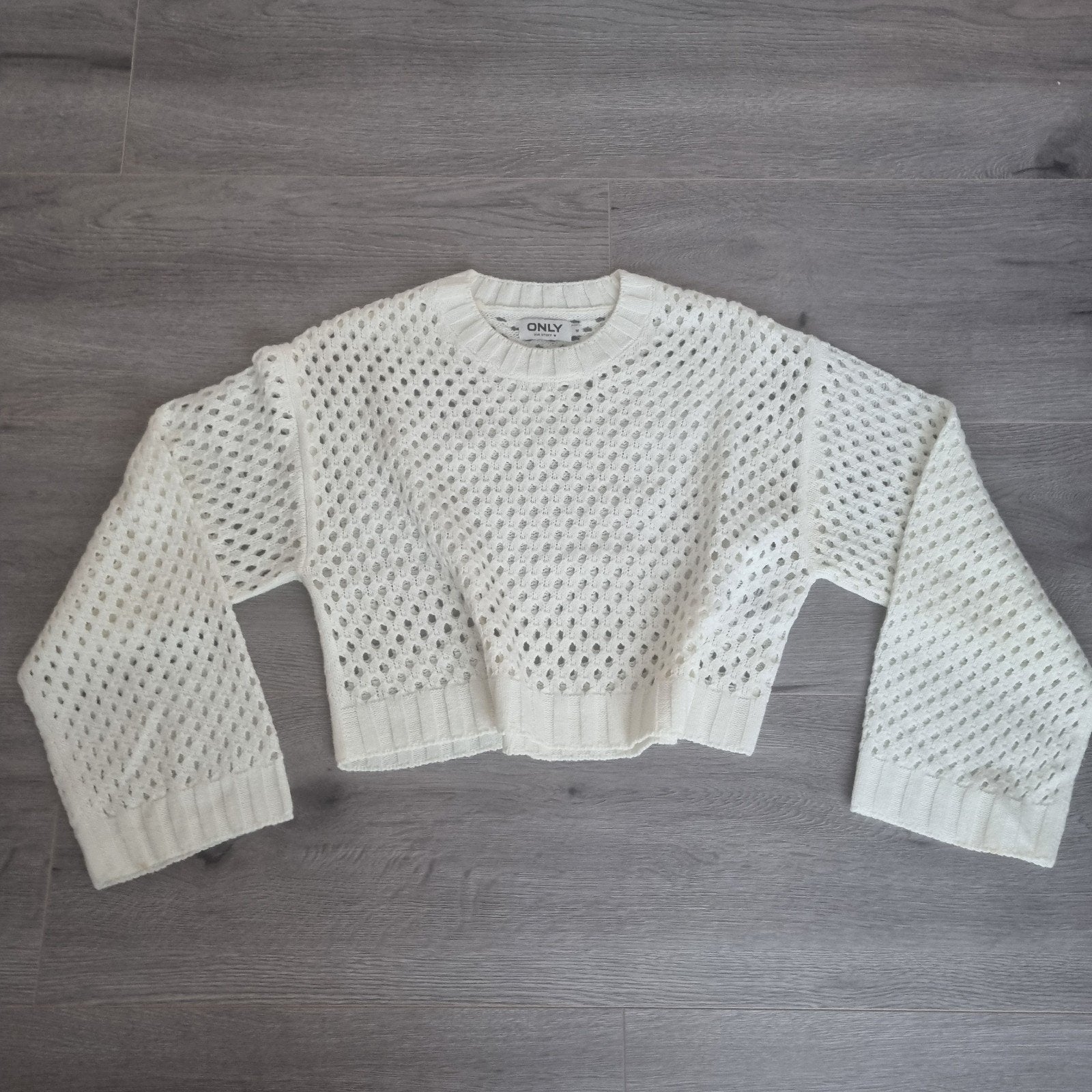 ONLY gehaakte/engelse stijl trui ecru/wit - Maat M - Cropped, Kleding | Dames, Maat 38/40 (M), Only, Wit, Ophalen of Verzenden