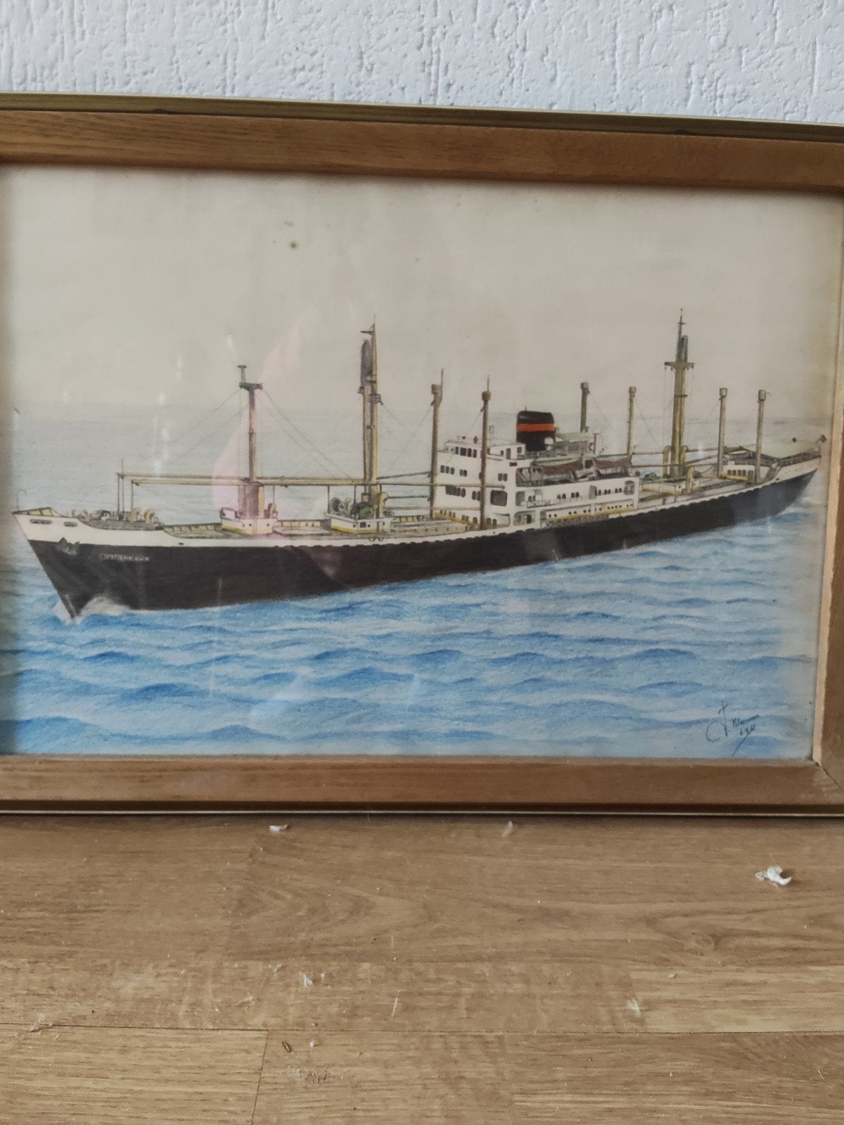 Tekening van vrachtschip 'Ommenkerk' - Gesigneerd 1961, Verzamelen, Ophalen