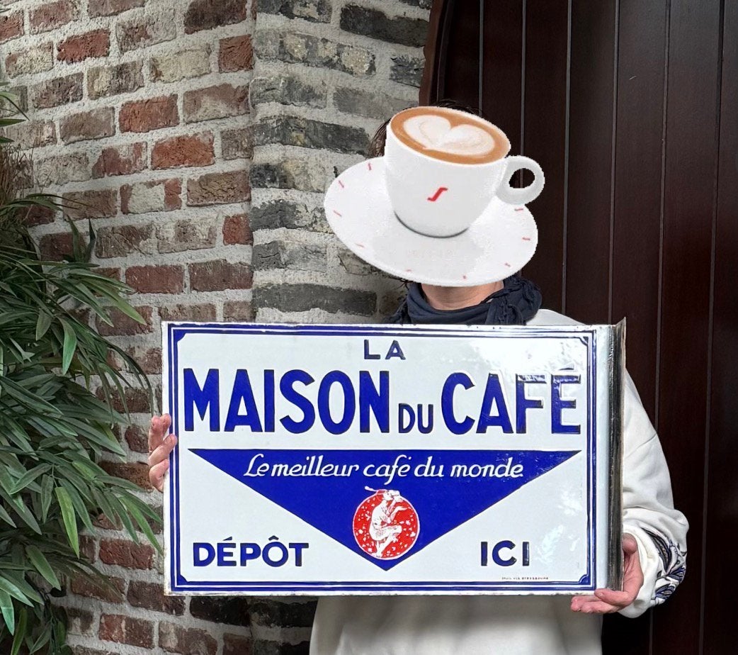 Dubbelzijdig Emaille La Maison du Café Reclamebord, Verzamelen, Ophalen of Verzenden, Zo goed als nieuw, Reclamebord