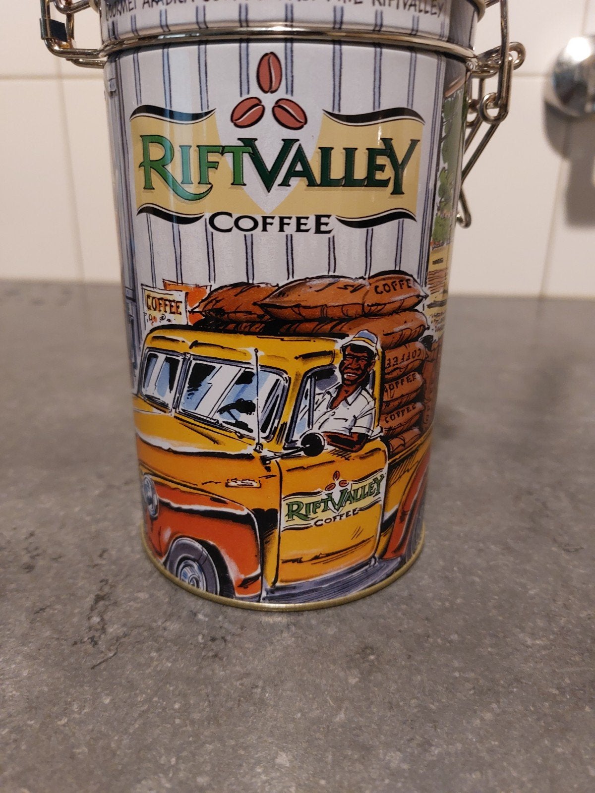Blikken Koffiebus - Rift Valley Coffee, Vintage, Meerkleurig, Ophalen of Verzenden, Zo goed als nieuw