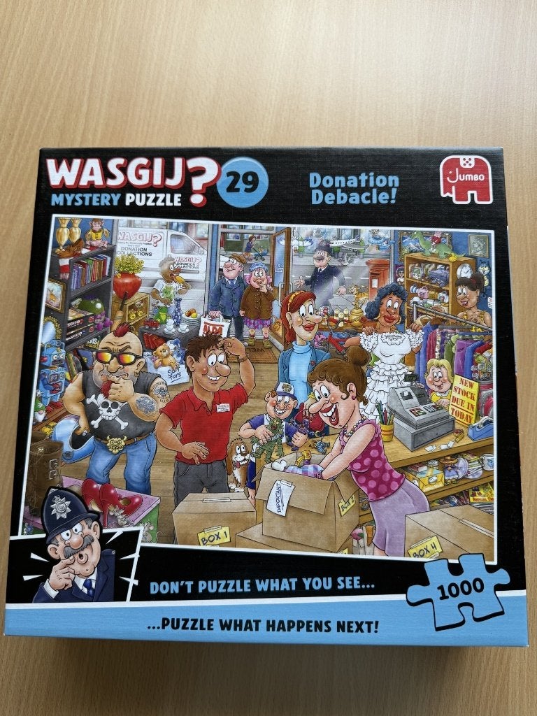 Wasgij Mystery 29 "Donation Debacle" puzzel, Ophalen of Verzenden, 500 t/m 1500 stukjes, Zo goed als nieuw, Legpuzzel