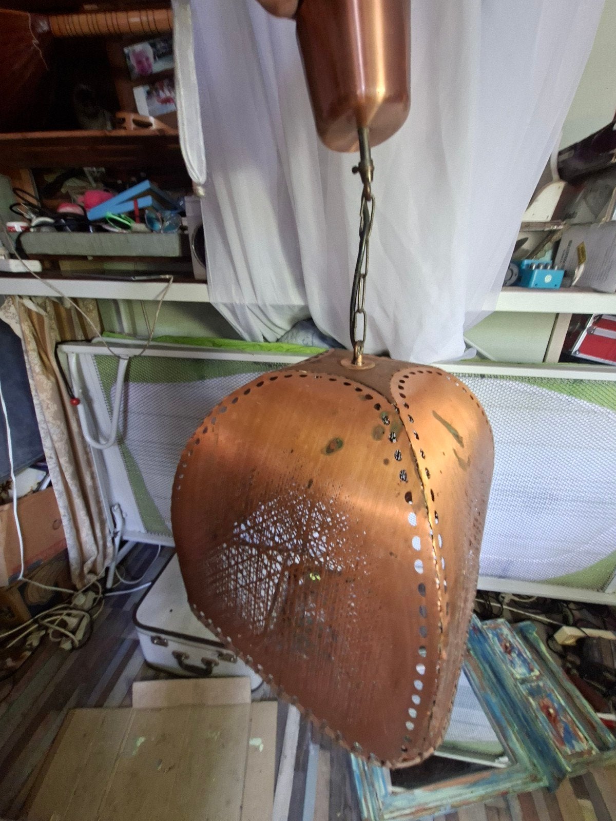 Mooi bewerkte plaat koperen lamp echt koper, Ophalen, Minder dan 100 cm