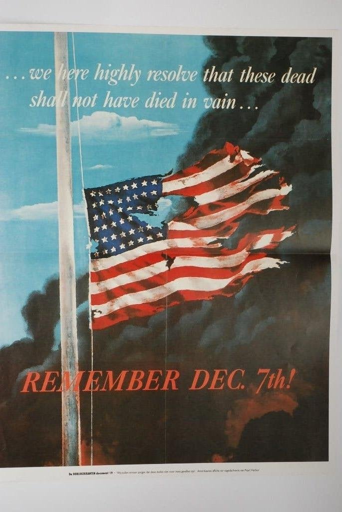 Poster WOII Pearl Harbor Remember Dec. 7th! Heruitgave, Amerika, Zo goed als nieuw, Verzenden, Amsterdam
