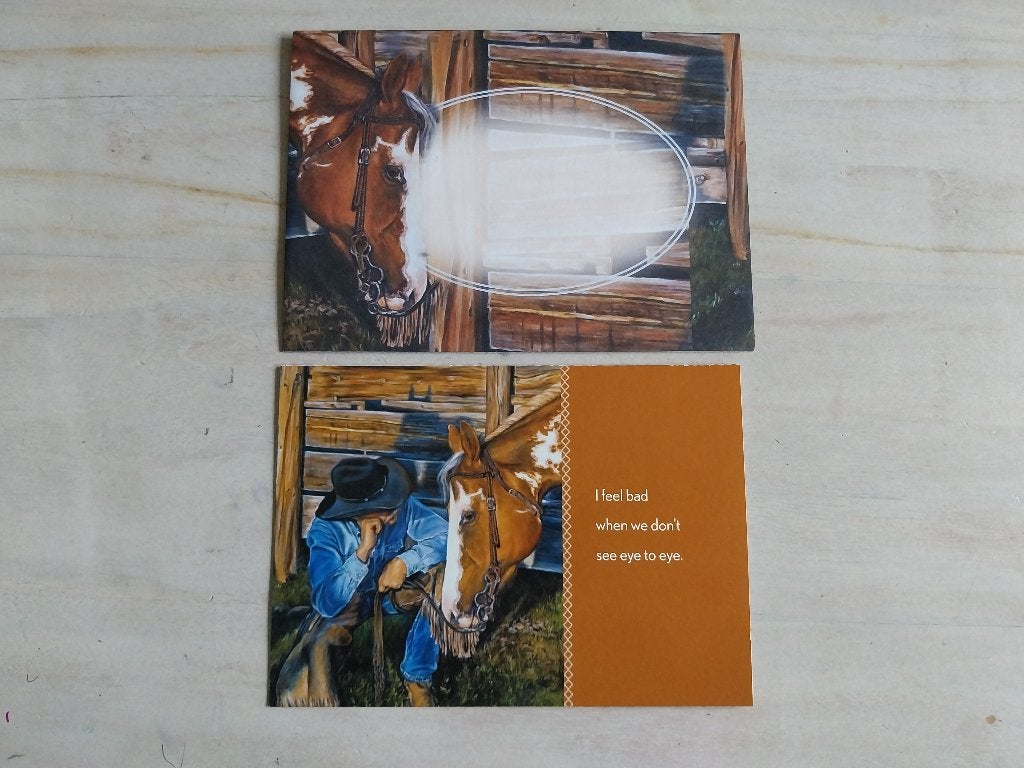 Mooie ansicht kaart met cowboy en paard NIEUW, Ophalen of Verzenden, 1980 tot heden, Ongelopen, Overige thema's