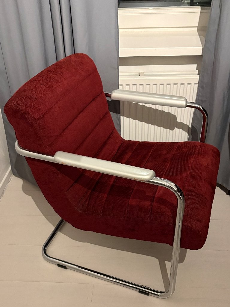 Vintage Machalke ‘crack’ burgundy armchair, Ophalen, Gebruikt, Metaal, Eén