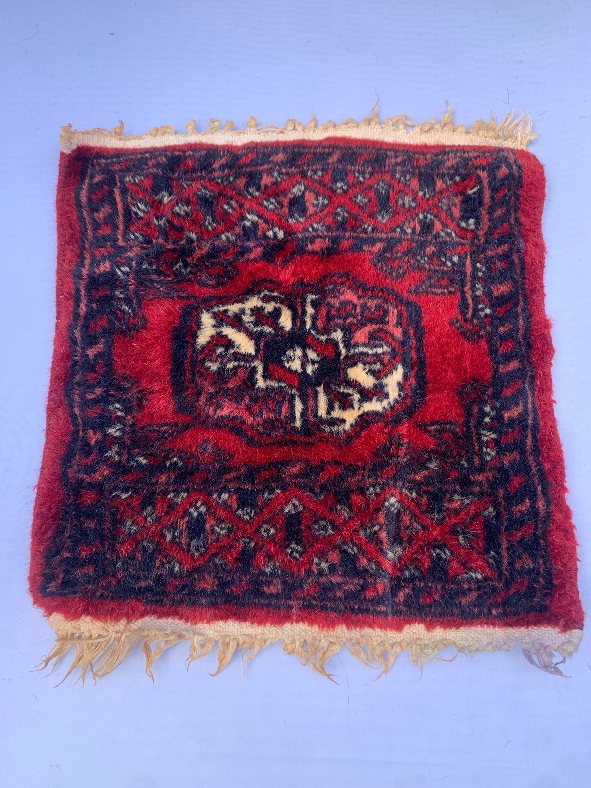 Vintage Rood Perzisch Tapijtje - Handgeknoopt, Minder dan 50 cm, Gebruikt, Vierkant, Ophalen of Verzenden