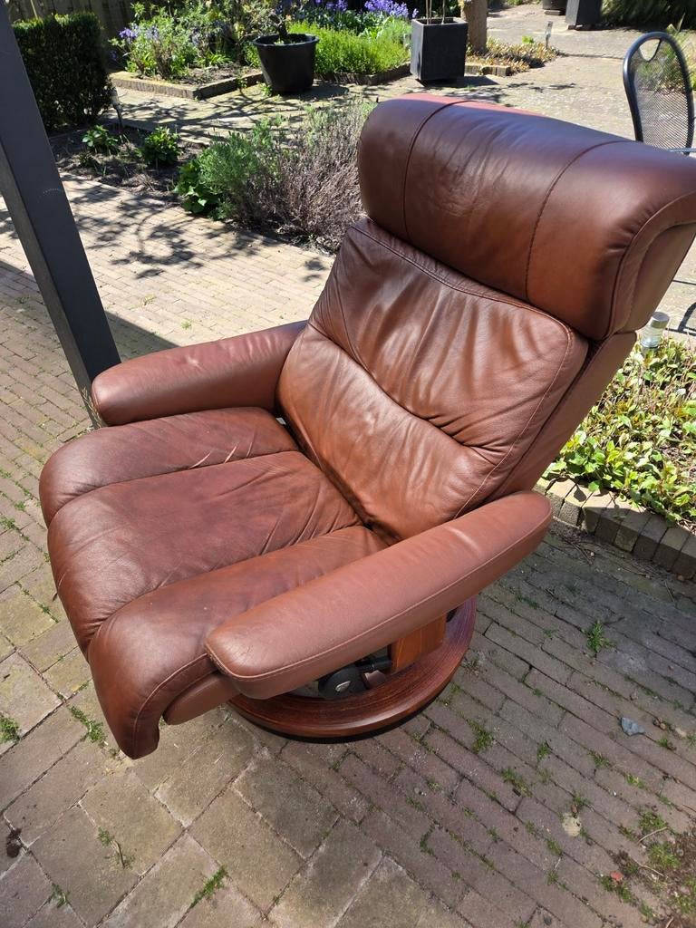 Bruine leren relaxfauteuil - Comfortabel en stijlvol, Ophalen, Gebruikt, Klassiek, Comfort, 75 tot 100 cm