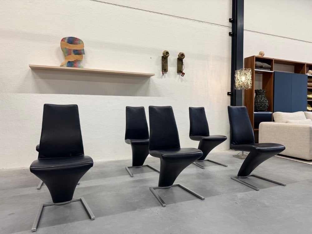 6 Als nieuw Rolf Benz 7800 Eetkamerstoel blauw leer Design, Blauw, Leer, Ophalen of Verzenden, Zo goed als nieuw
