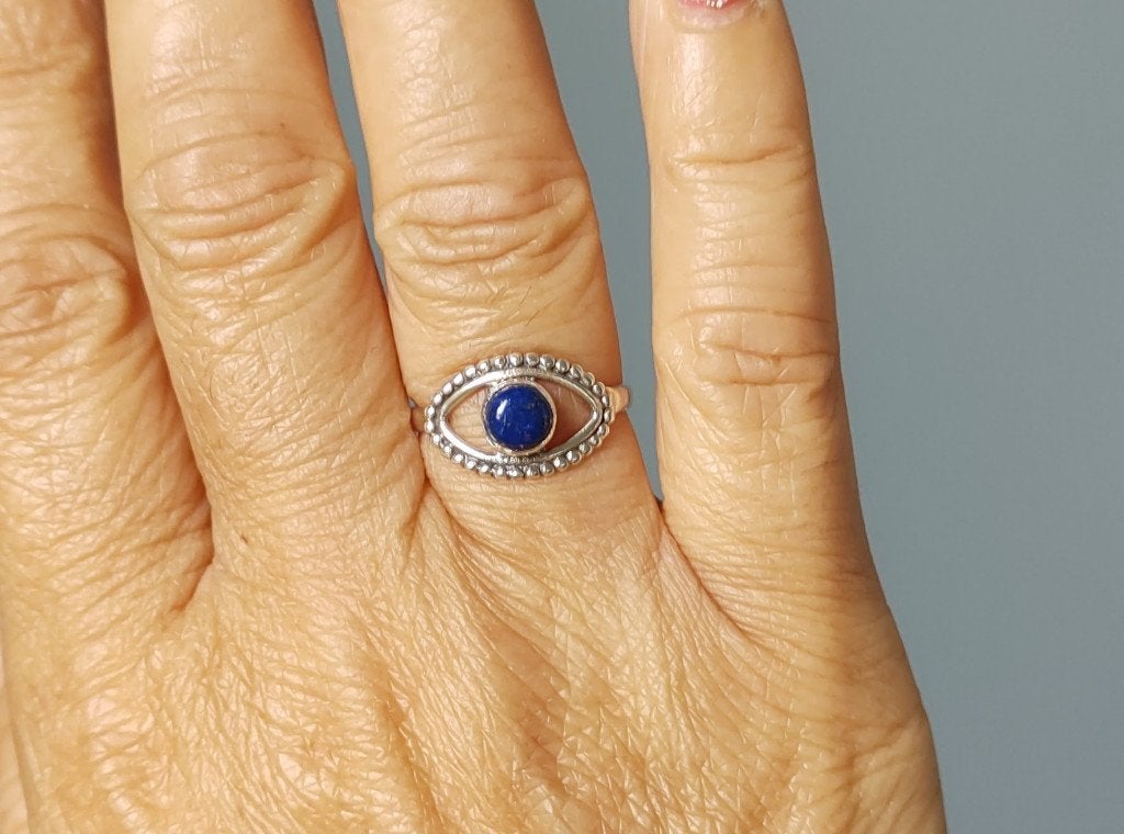 925 zilveren ring Oog met natuurlijke Lapis Lazuli steen, Sieraden, Tassen en Uiterlijk, Ringen, O.T., Blauw, Nieuw, Ophalen of Verzenden