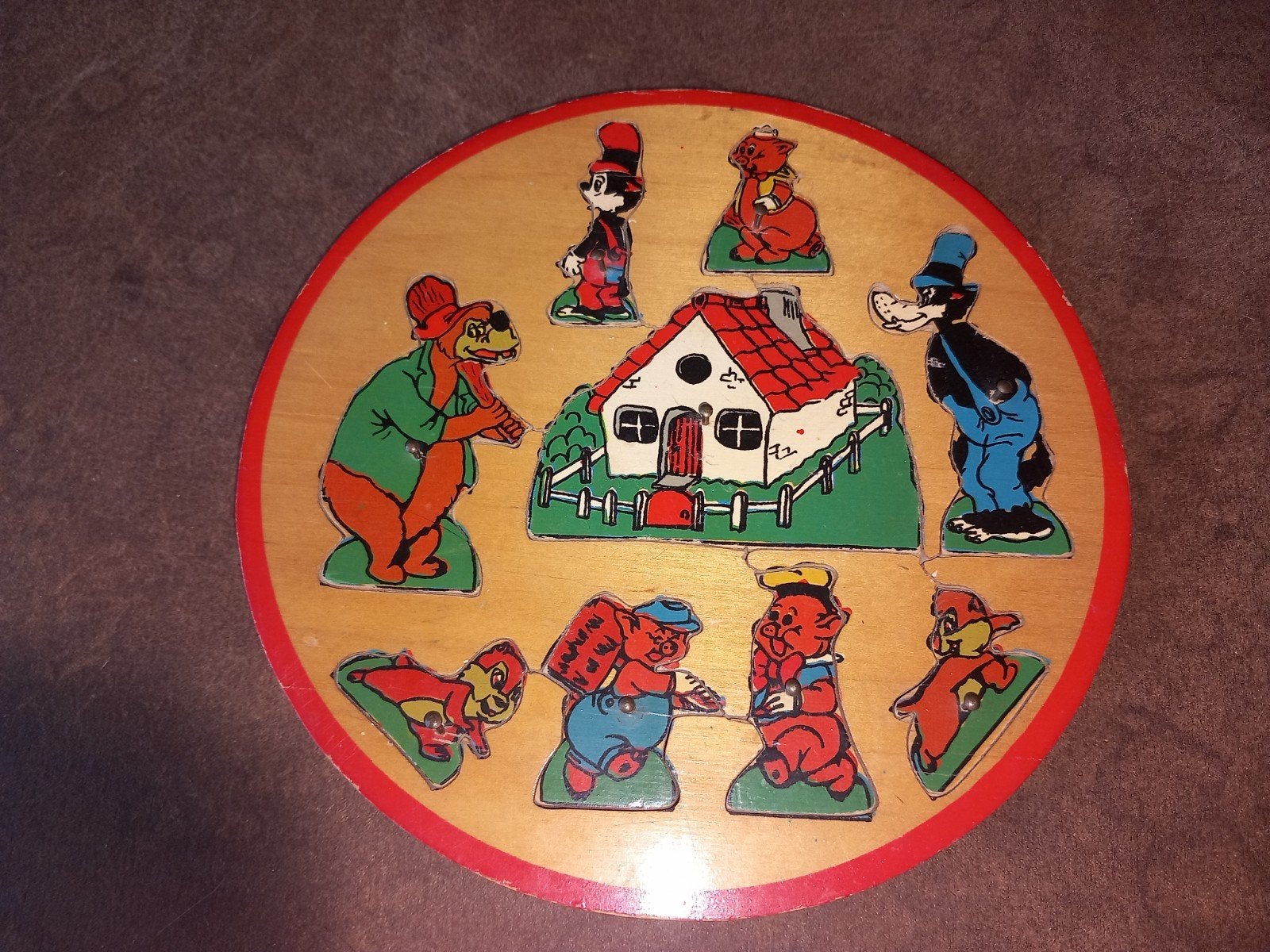 Vintage houten puzzel 3 biggetjes disney, 2 tot 4 jaar, Gebruikt, Onbekend, Ophalen of Verzenden